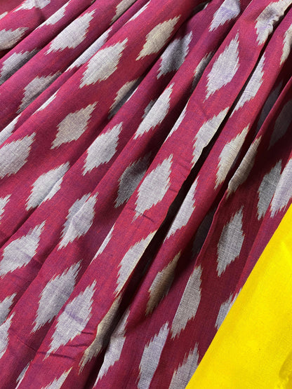 MAROON COTTON PURE HANDLOOM IKKAT SAREE