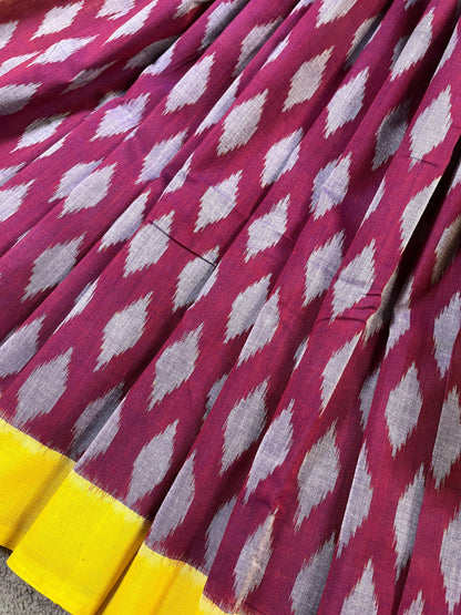 MAROON COTTON PURE HANDLOOM IKKAT SAREE