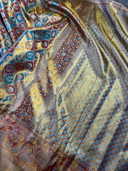 MULTICOLOUR TISSUE PURE HANDLOOM KANJIVARAM SAREE