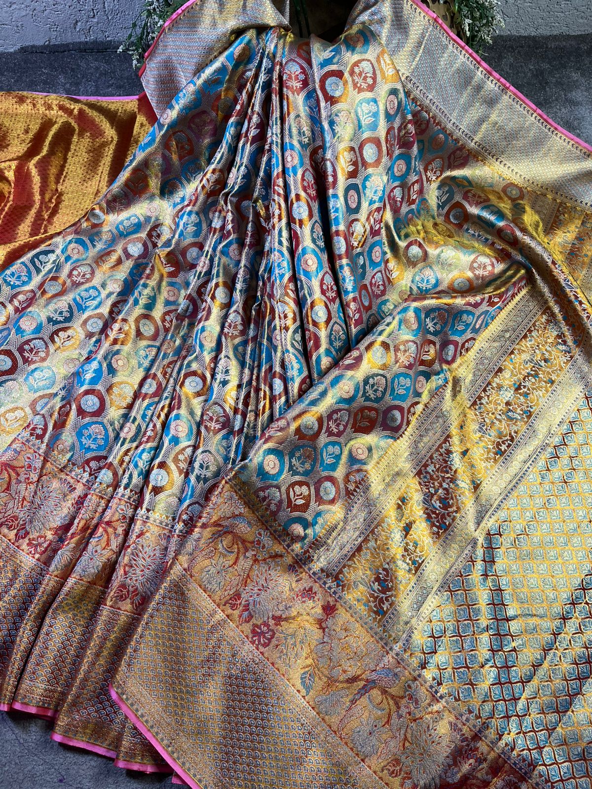 MULTICOLOUR TISSUE PURE HANDLOOM KANJIVARAM SAREE