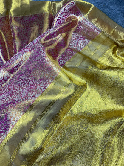 PINK GOLD TISSUE PURE HANDLOOM KANJIVARAM SAREE