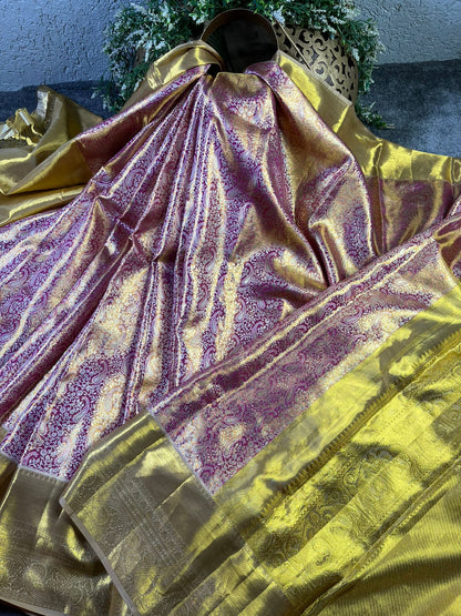 PINK GOLD TISSUE PURE HANDLOOM KANJIVARAM SAREE