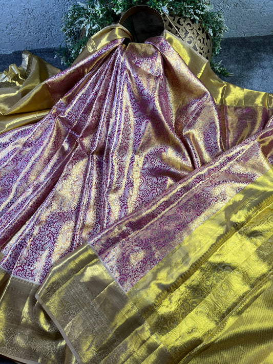 PINK GOLD TISSUE PURE HANDLOOM KANJIVARAM SAREE