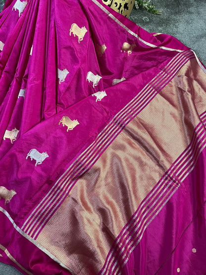 MAGENTA CHINIYA SILK PURE HANDLOOM BANARASI SAREE