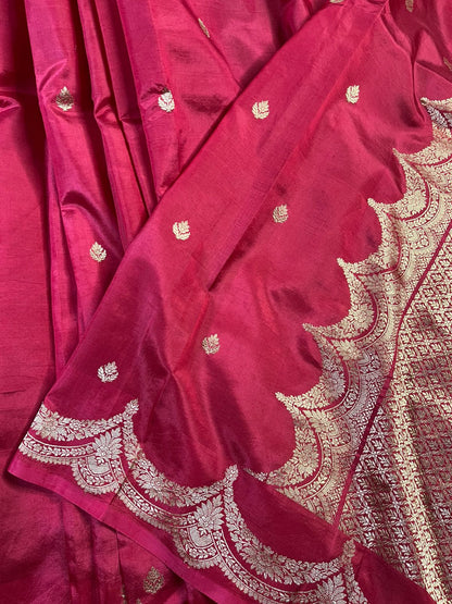 RED CHINIYA SILK PURE HANDLOOM BANARASI SAREE