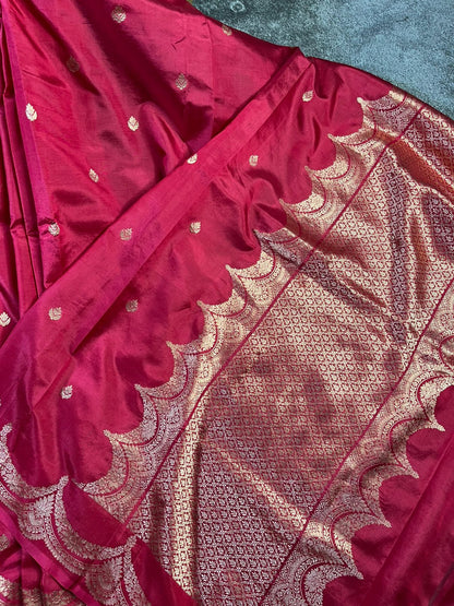 RED CHINIYA SILK PURE HANDLOOM BANARASI SAREE