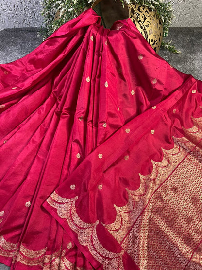 RED CHINIYA SILK PURE HANDLOOM BANARASI SAREE