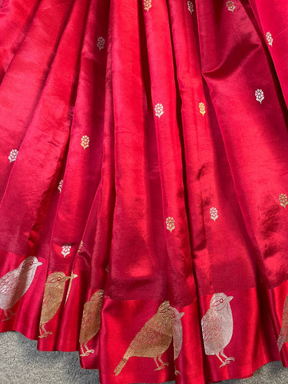 DEEP RED CHINIYA SILK PURE HANDLOOM BANARASI SAREE