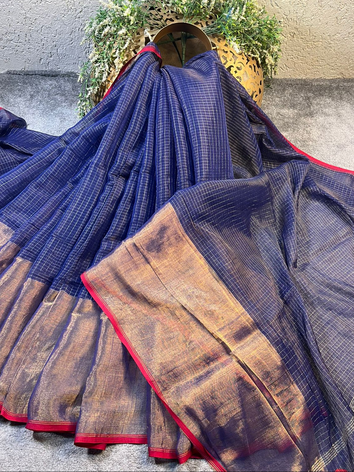 NAVY BLUE MUL TISSUE PURE HANDLOOM SAREE