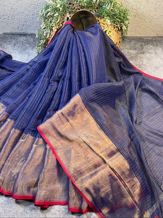 NAVY BLUE MUL TISSUE PURE HANDLOOM SAREE