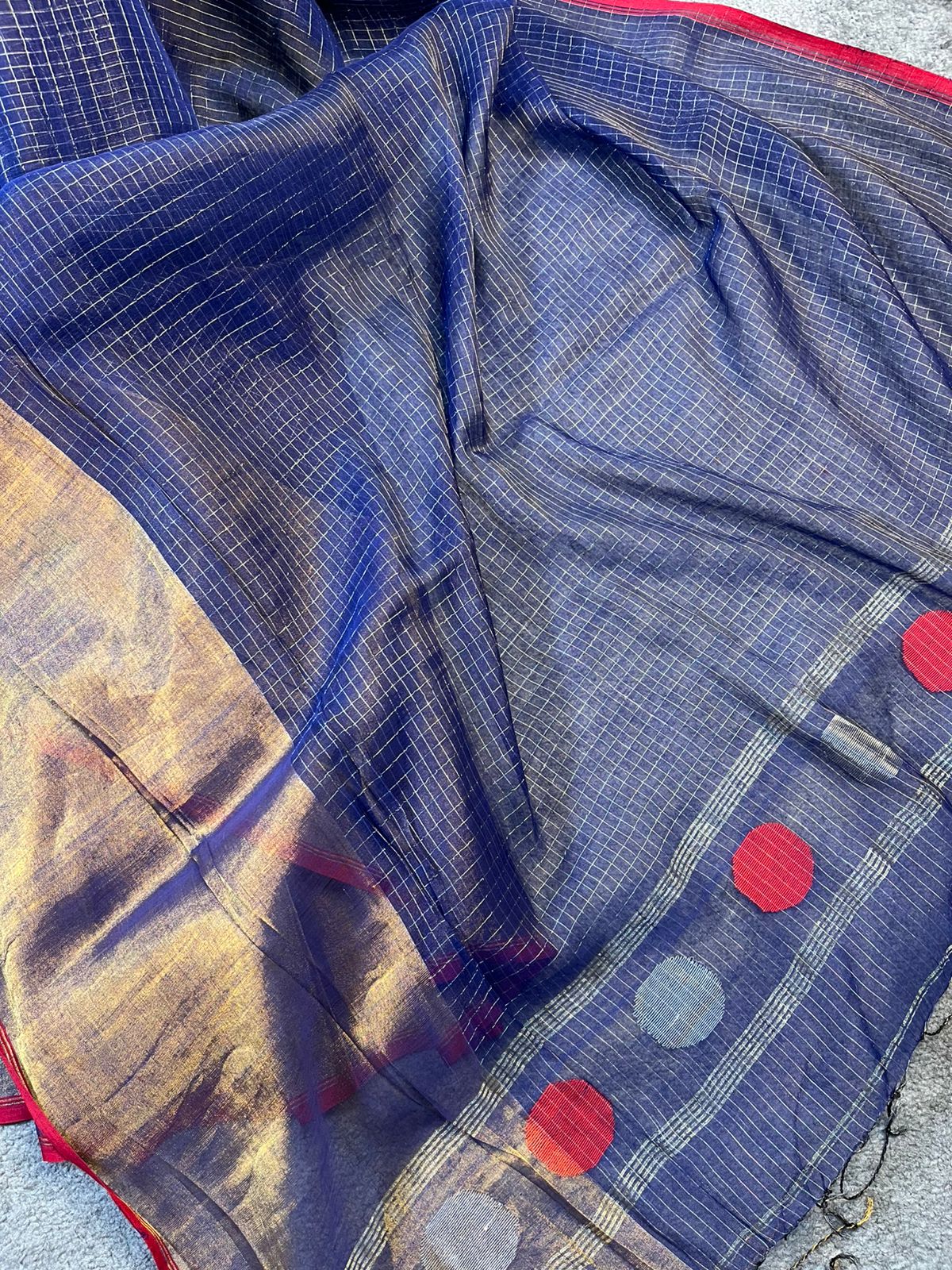 NAVY BLUE MUL TISSUE PURE HANDLOOM SAREE