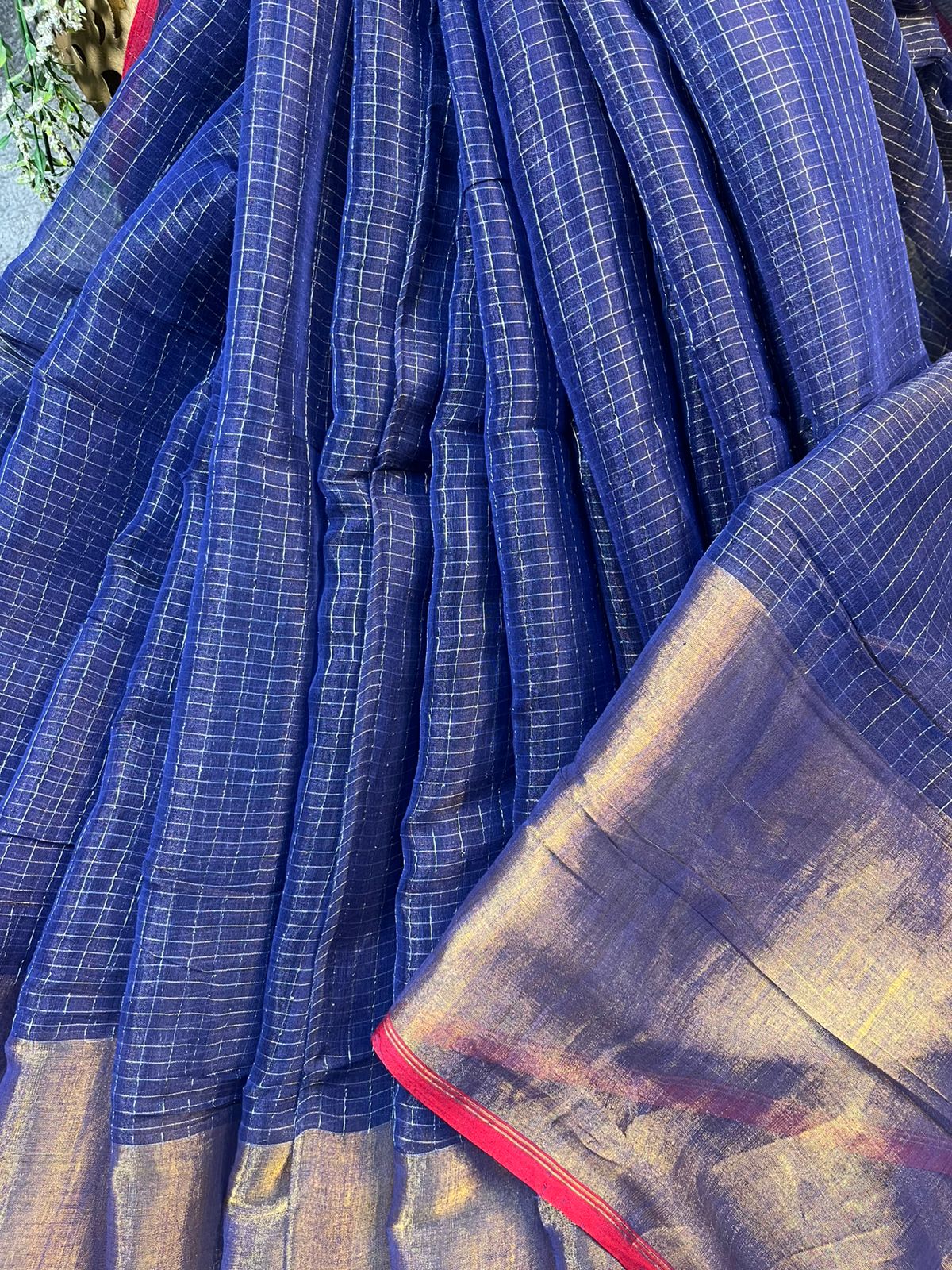 NAVY BLUE MUL TISSUE PURE HANDLOOM SAREE