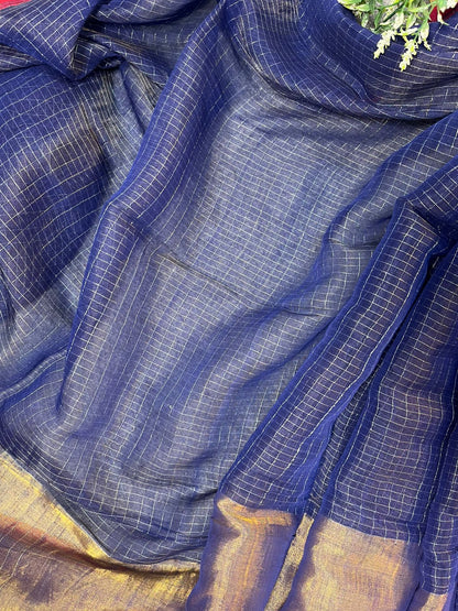 NAVY BLUE MUL TISSUE PURE HANDLOOM SAREE