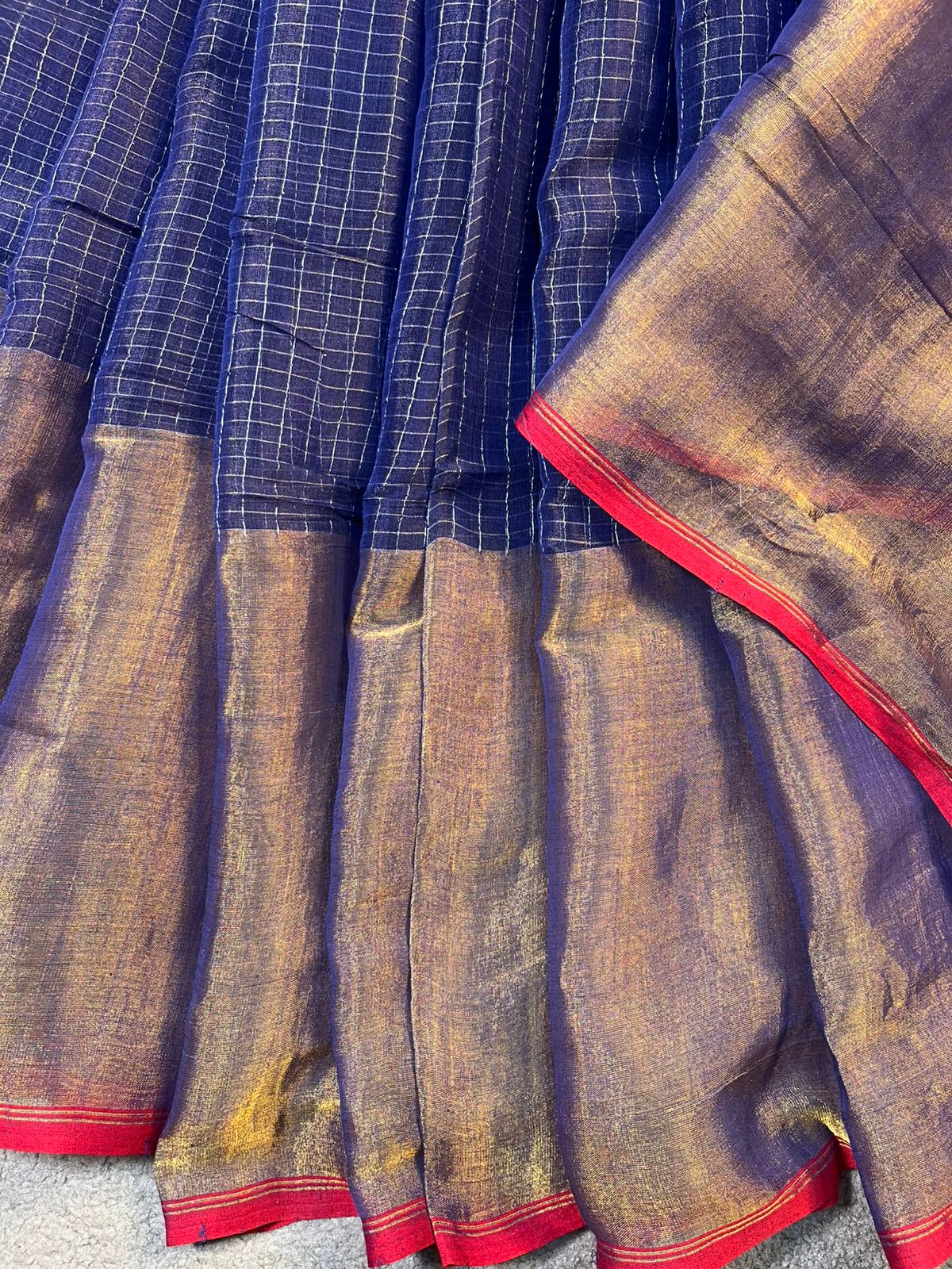 NAVY BLUE MUL TISSUE PURE HANDLOOM SAREE