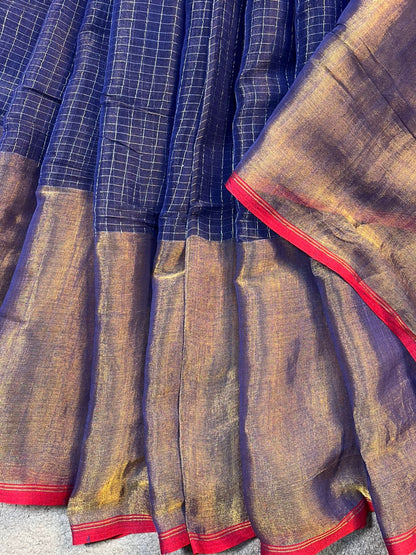 NAVY BLUE MUL TISSUE PURE HANDLOOM SAREE
