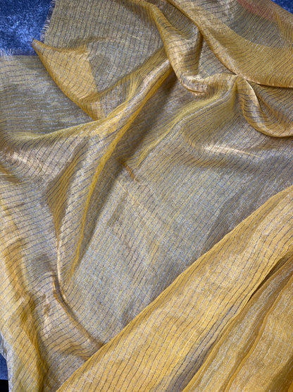 YELLOW MUL TISSUE PURE HANDLOOM SAREE