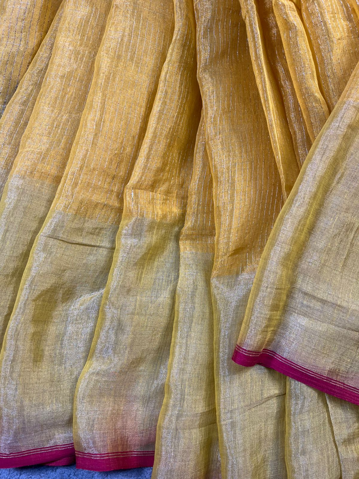 YELLOW MUL TISSUE PURE HANDLOOM SAREE