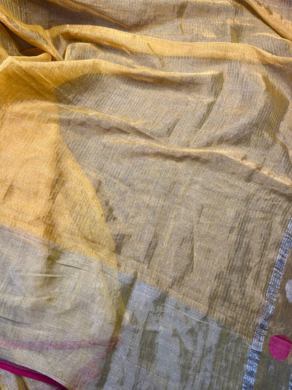 YELLOW MUL TISSUE PURE HANDLOOM SAREE