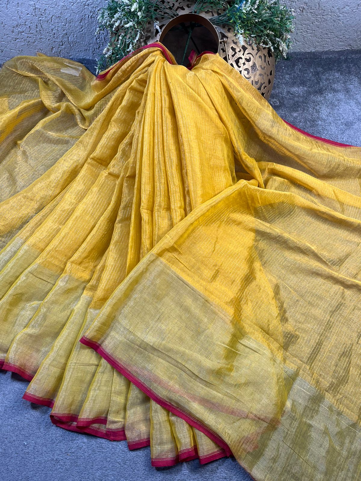 YELLOW MUL TISSUE PURE HANDLOOM SAREE