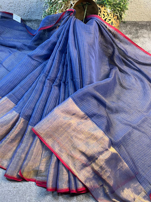 ROYAL BLUE MUL TISSUE PURE HANDLOOM SAREE