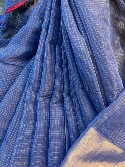 ROYAL BLUE MUL TISSUE PURE HANDLOOM SAREE