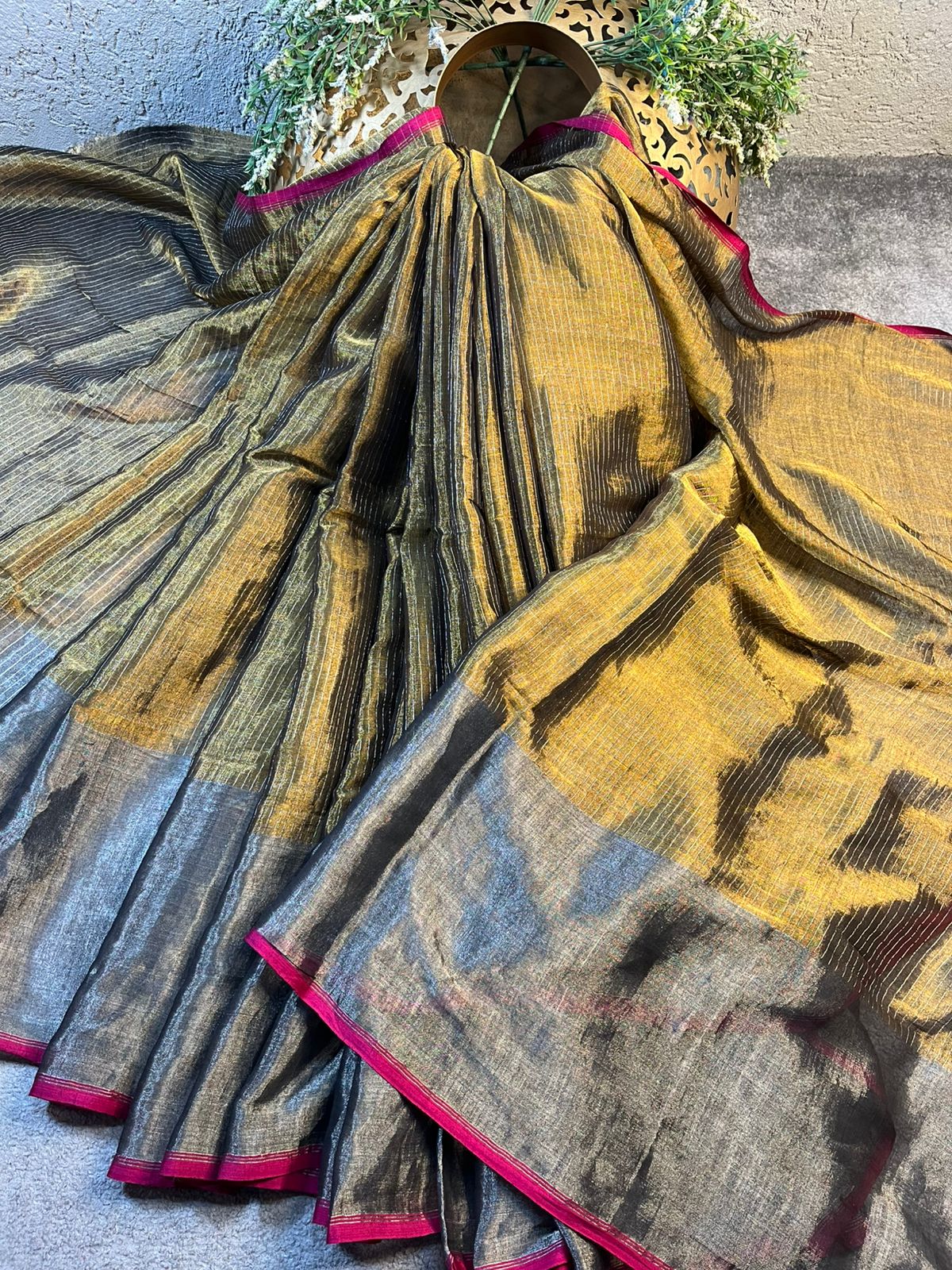 COPPER GOLD MUL TISSUE PURE HANDLOOM SAREE