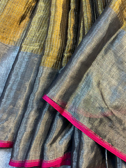 COPPER GOLD MUL TISSUE PURE HANDLOOM SAREE