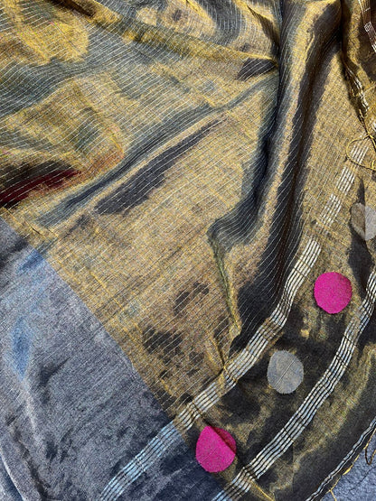 COPPER GOLD MUL TISSUE PURE HANDLOOM SAREE