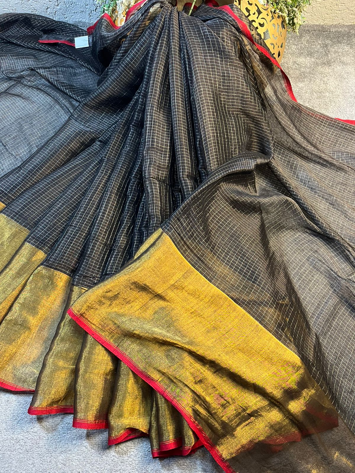 BLACK MUL TISSUE PURE HANDLOOM SAREE
