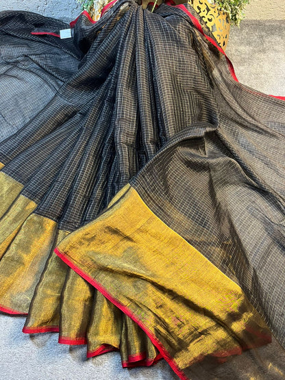BLACK MUL TISSUE PURE HANDLOOM SAREE