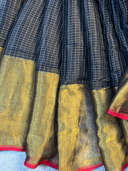 BLACK MUL TISSUE PURE HANDLOOM SAREE