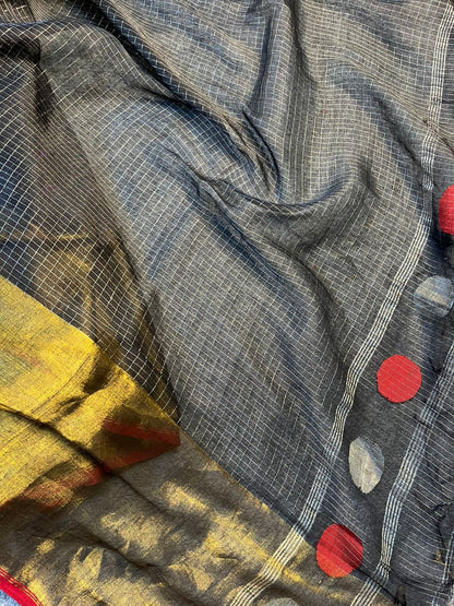 BLACK MUL TISSUE PURE HANDLOOM SAREE