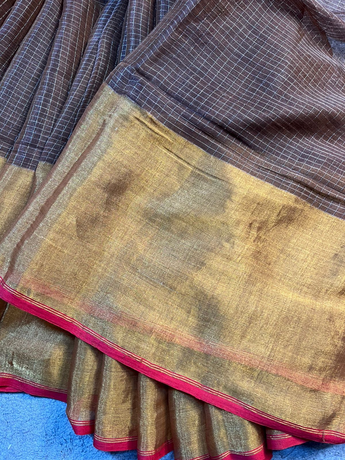 BROWN MUL TISSUE PURE HANDLOOM SAREE