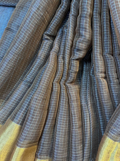 BLACK MUL TISSUE PURE HANDLOOM SAREE