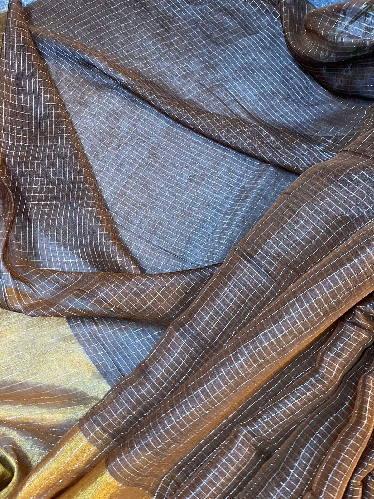 BROWN MUL TISSUE PURE HANDLOOM SAREE