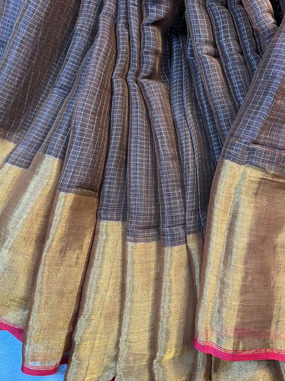 BROWN MUL TISSUE PURE HANDLOOM SAREE