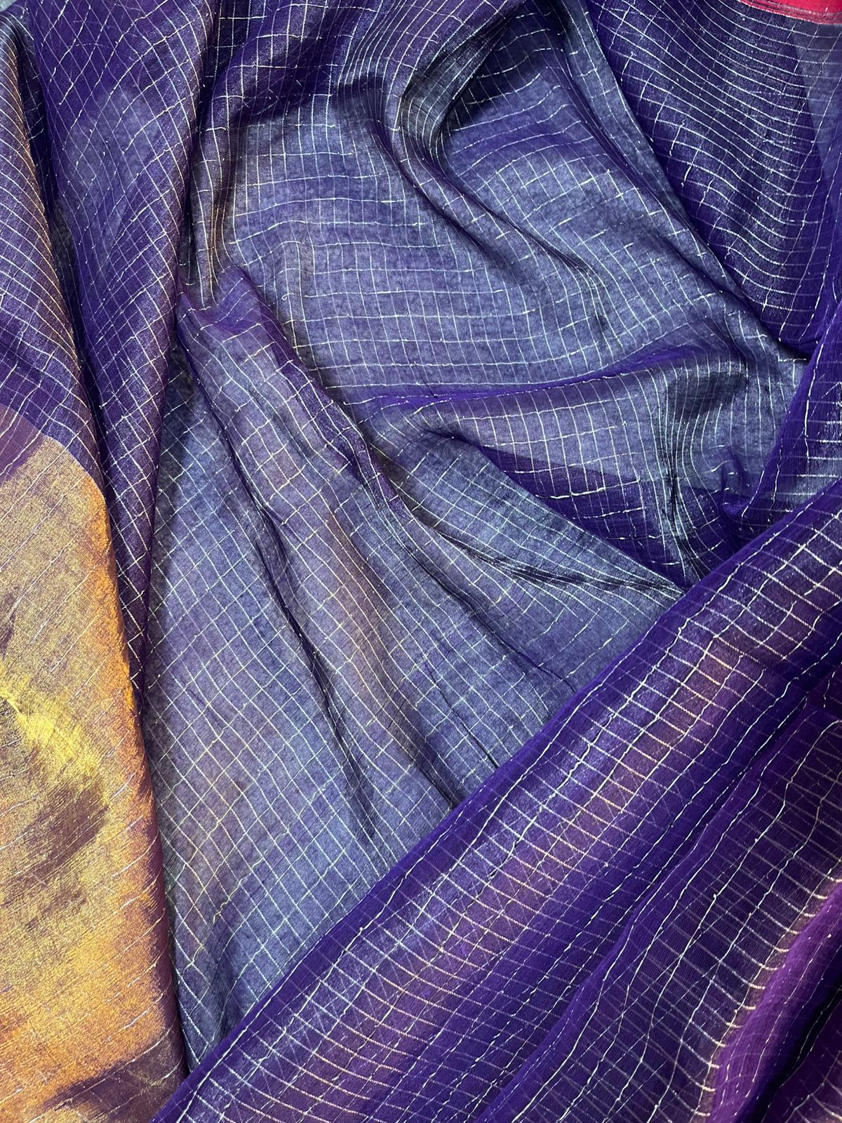 INDIGO PURPLE MUL TISSUE PURE HANDLOOM SAREE