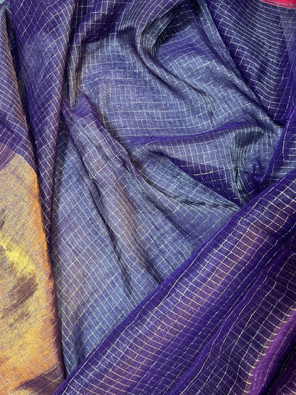 INDIGO PURPLE MUL TISSUE PURE HANDLOOM SAREE