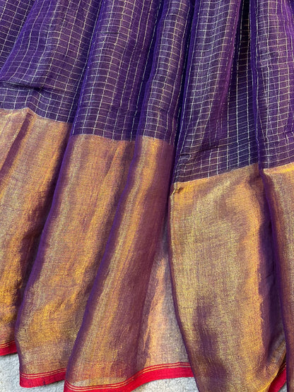 INDIGO PURPLE MUL TISSUE PURE HANDLOOM SAREE