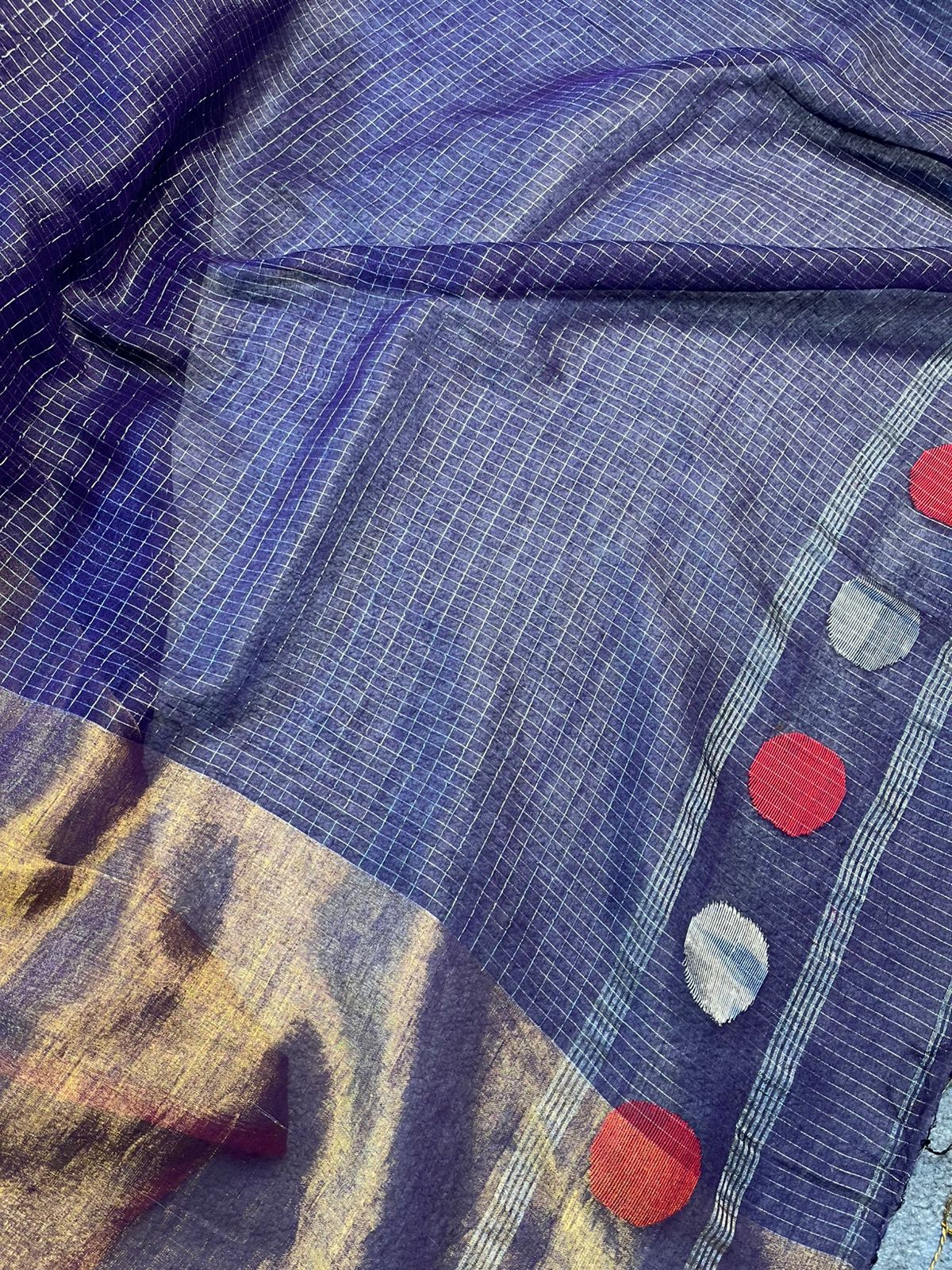 INDIGO PURPLE MUL TISSUE PURE HANDLOOM SAREE