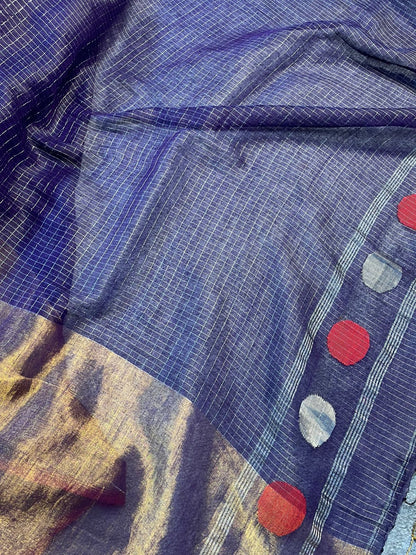 INDIGO PURPLE MUL TISSUE PURE HANDLOOM SAREE