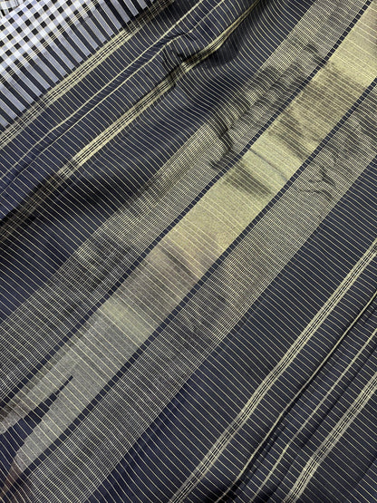 BLACK AND WHITE PURE HANDLOOM  KANJIVARAM SILK SAREE