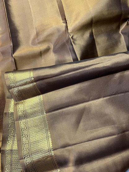 BROWN PURE HANDLOOM MUBBAGAM KANJIVARAM SILK SAREE
