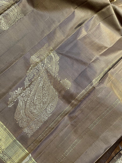 BROWN PURE HANDLOOM MUBBAGAM KANJIVARAM SILK SAREE