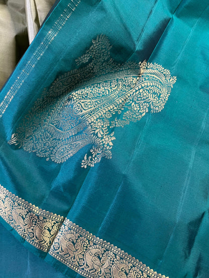 MEHENDI GREEN PURE HANDLOOM MUBBAGAM KANJIVARAM SILK SAREE