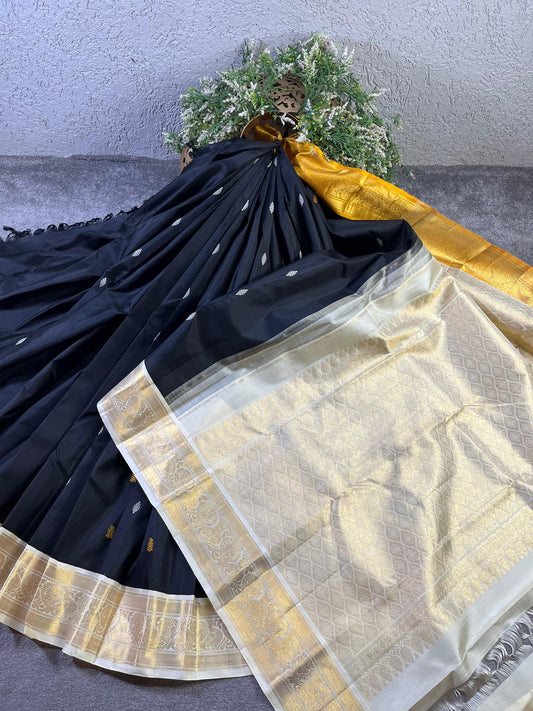BLACK  PURE HANDLOOM  KANJIVARAM SILK SAREE