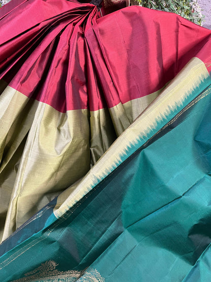 MEHENDI GREEN PURE HANDLOOM MUBBAGAM KANJIVARAM SILK SAREE