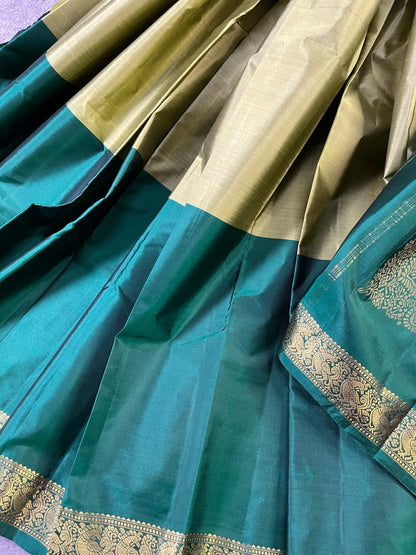 MEHENDI GREEN PURE HANDLOOM MUBBAGAM KANJIVARAM SILK SAREE