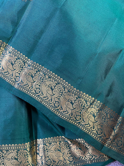 MEHENDI GREEN PURE HANDLOOM MUBBAGAM KANJIVARAM SILK SAREE