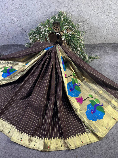 BROWN COTTON TISSUE PURE HANDLOOM PAITHANI DUPATTA